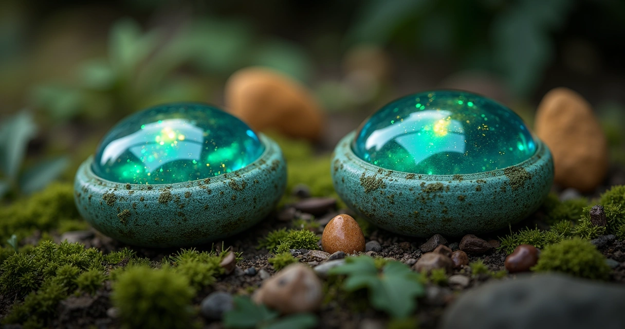 Amuletos de proteção caseiros sobre tecido de algodão com cristais, ervas e velas acesas em ambiente rústico e iluminado