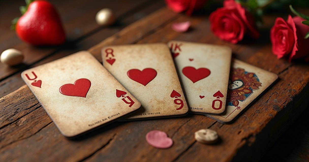 Cartas do Jogo de Lenormand espalhadas sobre mesa de madeira com símbolos de amor e dinheiro