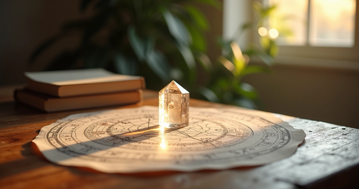 Mesa radiônica online com pêndulo e gráficos energéticos em ambiente iluminado e tranquilo
