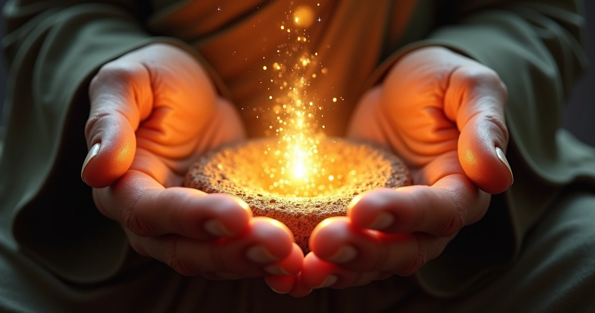 Símbolos tradicionais do Reiki desenhados com luz brilhante sobre fundo escuro místico