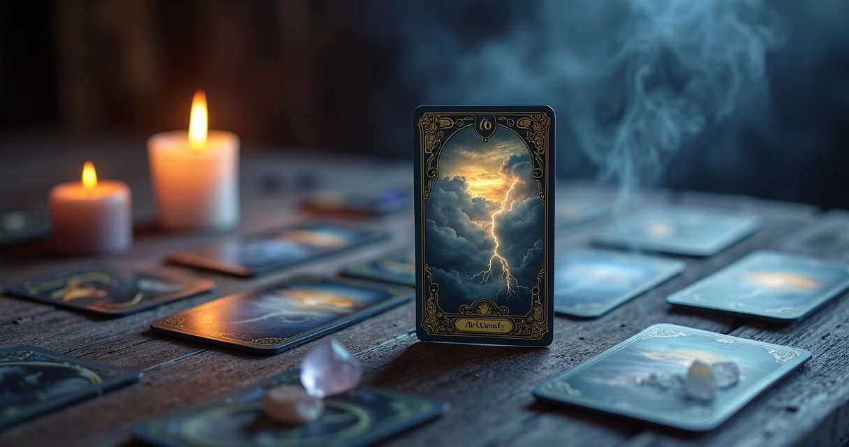 Carta As Nuvens do baralho cigano sobre mesa de madeira com clima de mistério