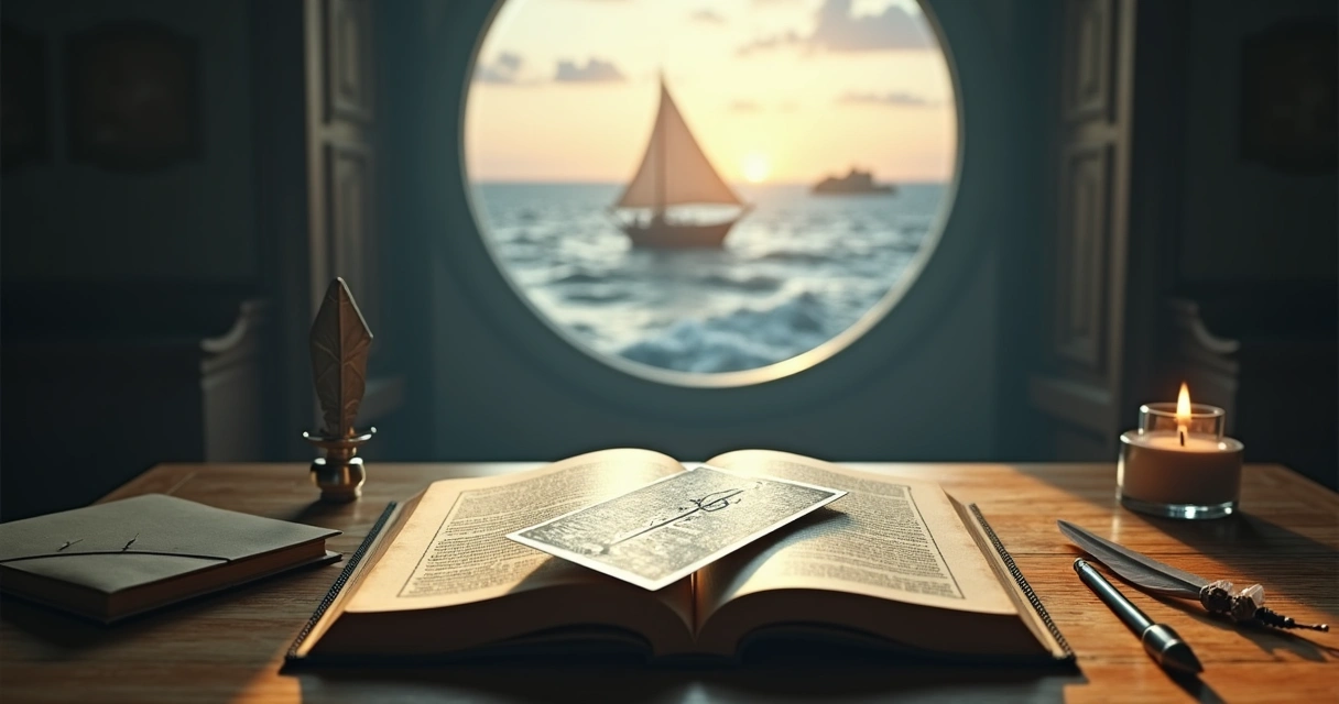 Carta 6 de Espadas sobre livro aberto com cenário de transição ao fundo