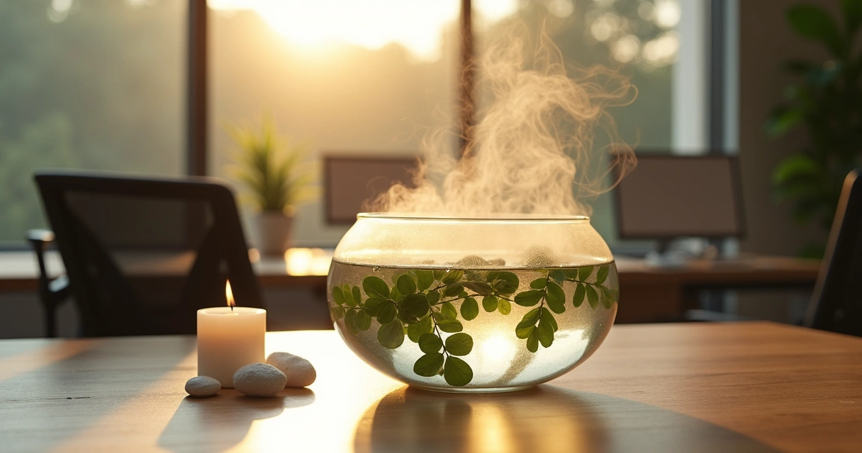 Banho de eucalipto energizando ambiente de trabalho moderno