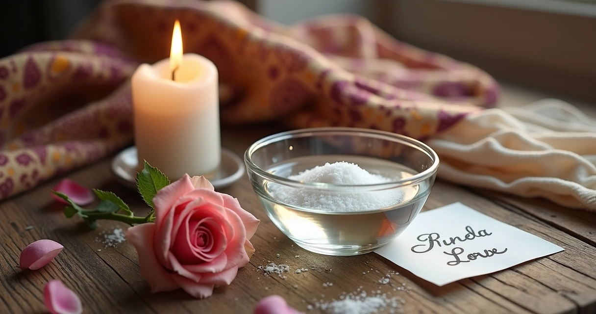 Ritual de adoçamento para relacionamento com ingredientes simples sobre mesa de madeira