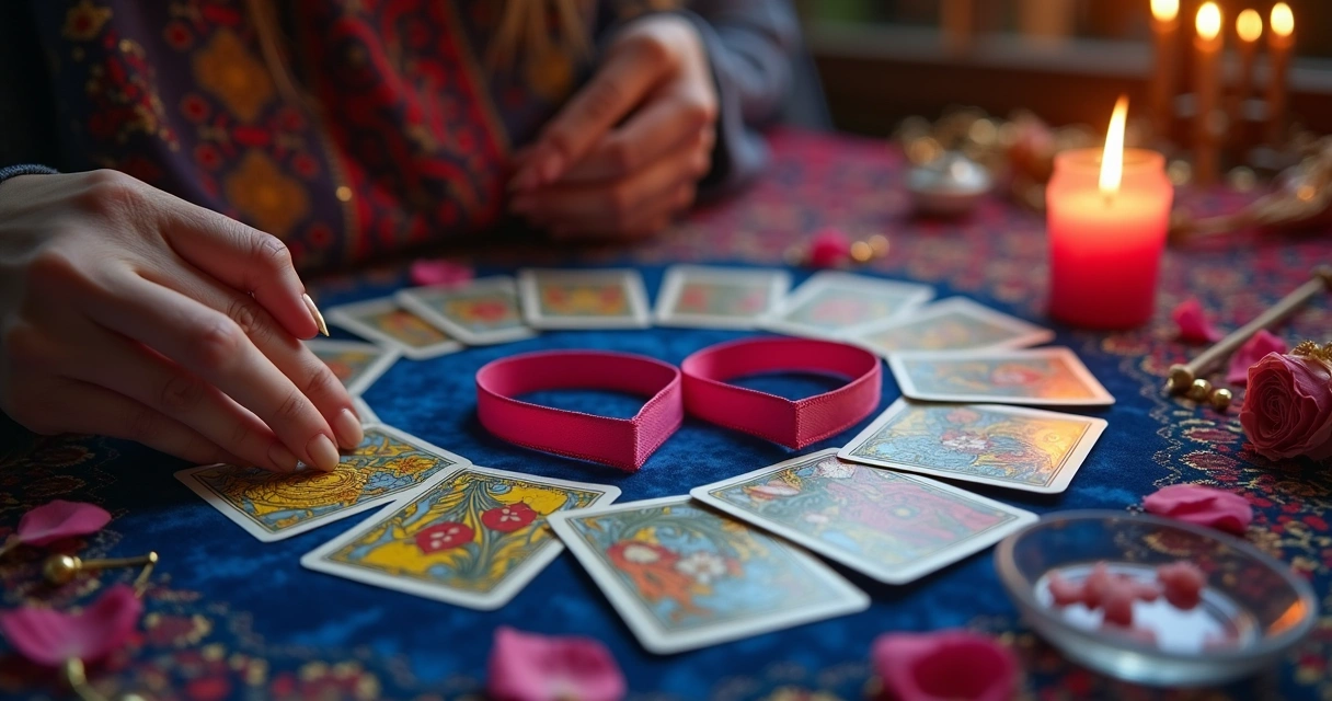 Leitura de tarot focada em reconciliação amorosa com detalhes místicos